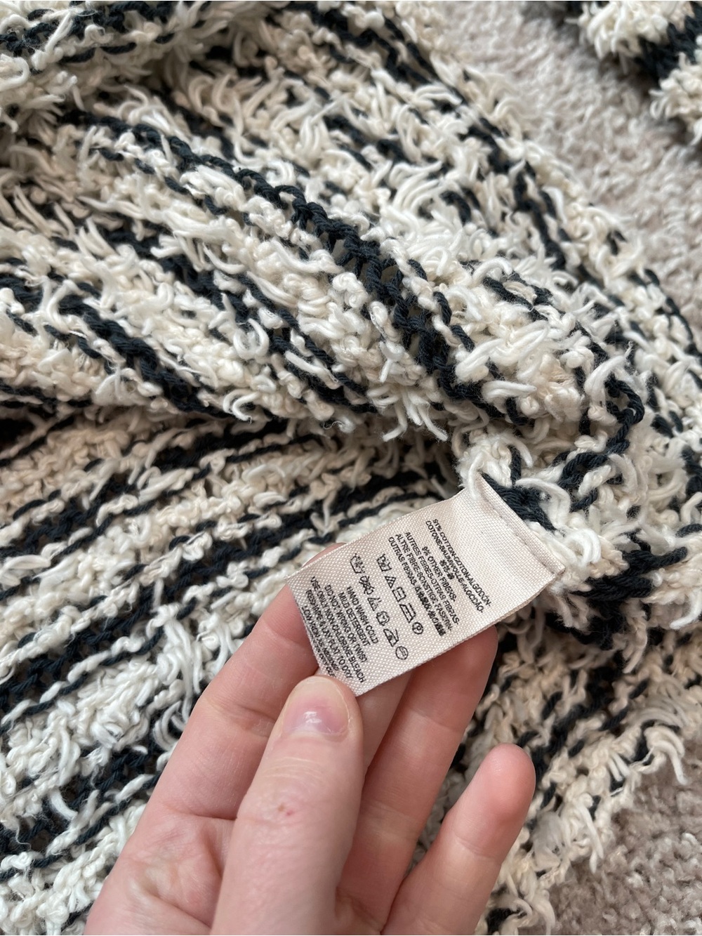 Free People Black and White Downey Striped Fuzzy Knit Pullover Size L - Picture 5 of 7